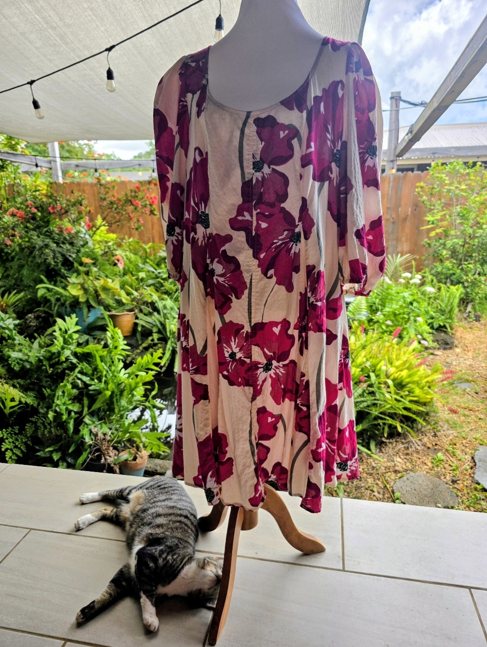 Ava Vi Fuschia PINK Floral Dress With Ruched Back 2X